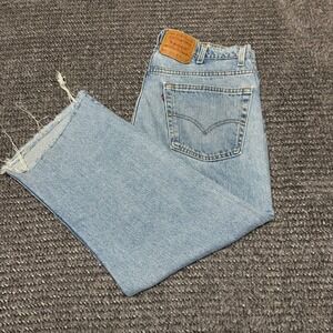 Levis 505 Regular Fit Mens Jeans 40x32 Cut Off‎ Cropped Raw Hem Light Wash Denim